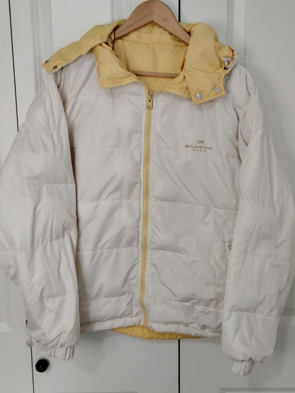 Balenciaga Sports Women's White Yellow Long Sleeve Reversible Puffer Jacket